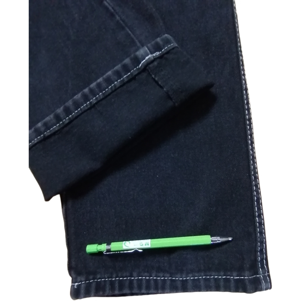 🐝 26"W, black washed denim high waist overalls with white topstitchin